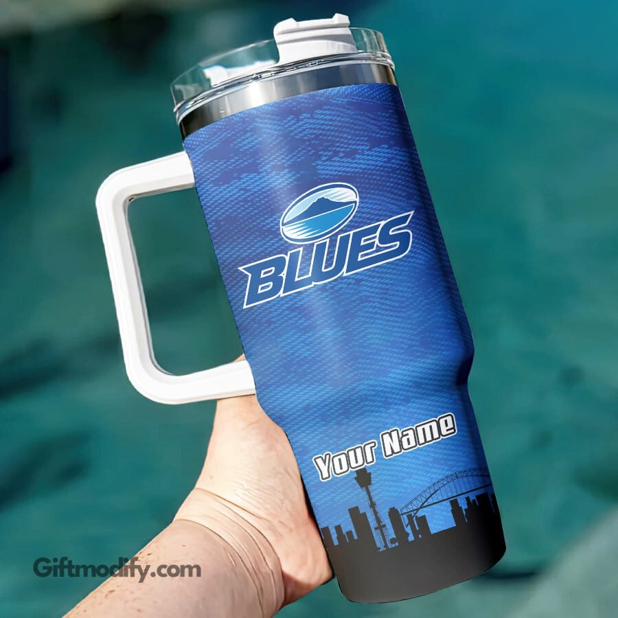 Blues Super Rugby Custom Stanley Quencher 40oz Stainless Steel Tumbler With Handle