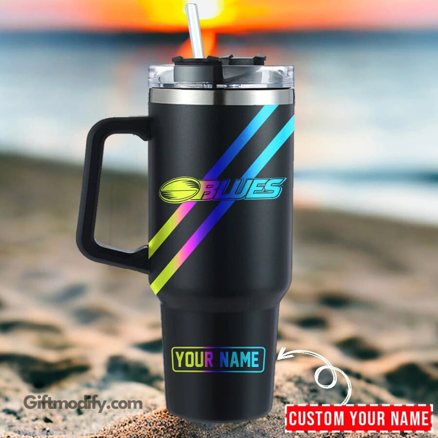 Blues Super Rugby Hologram Logo Custom Stanley Quencher 40oz Stainless Steel Tumbler With Handle