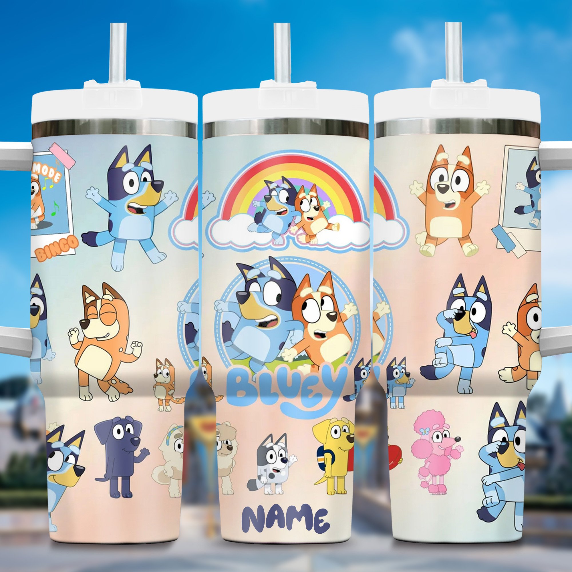 Bluey Cartoon Custom Stanley Quencher 40oz Stainless Steel Tumbler With Handle