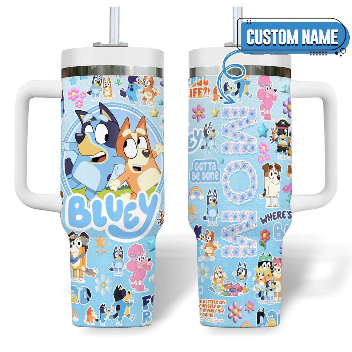 Bluey Cartoon Custom Stanley Quencher 40oz Stainless Steel Tumbler With Handle