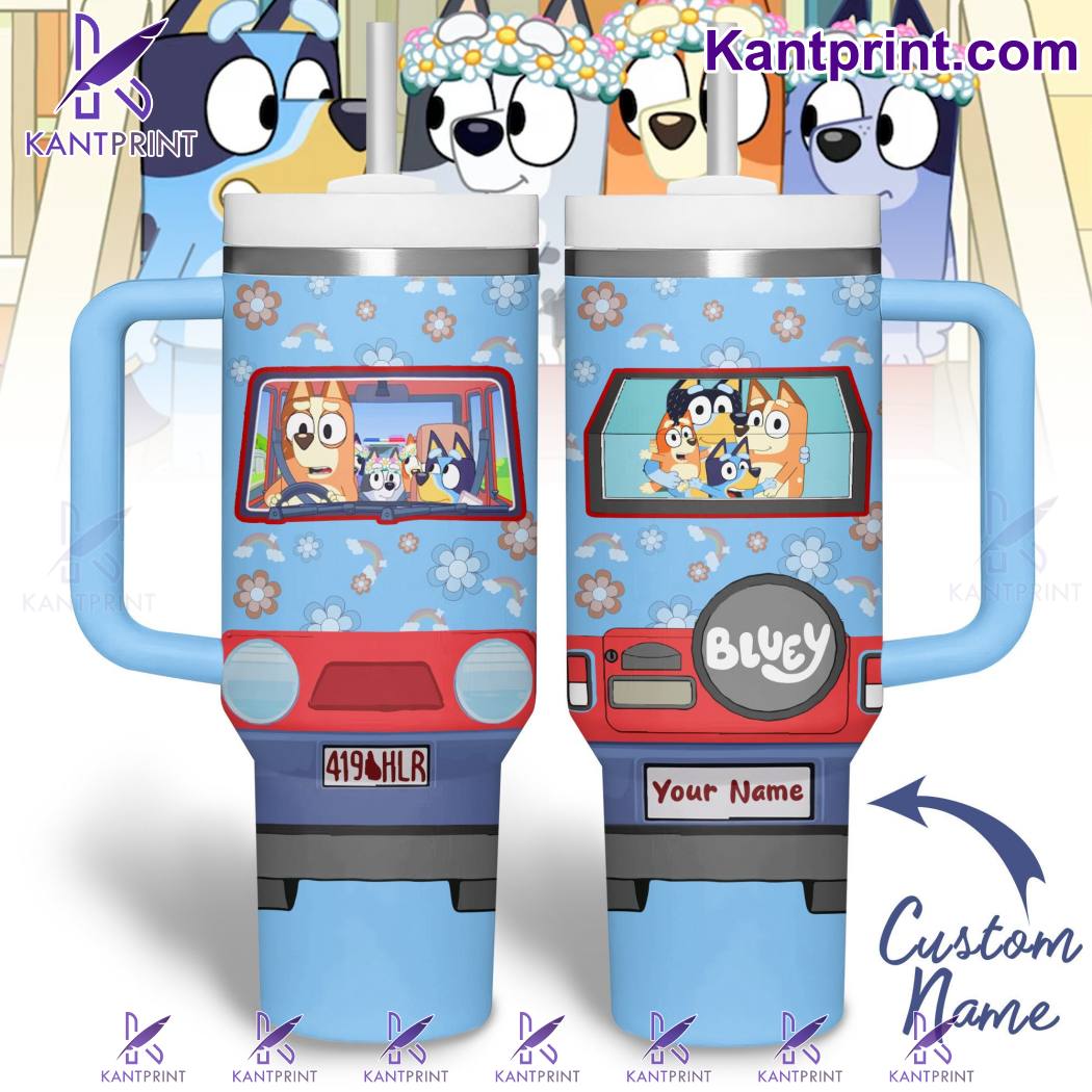 Bluey Cartoon Custom Stanley Quencher 40oz Stainless Steel Tumbler With Handle