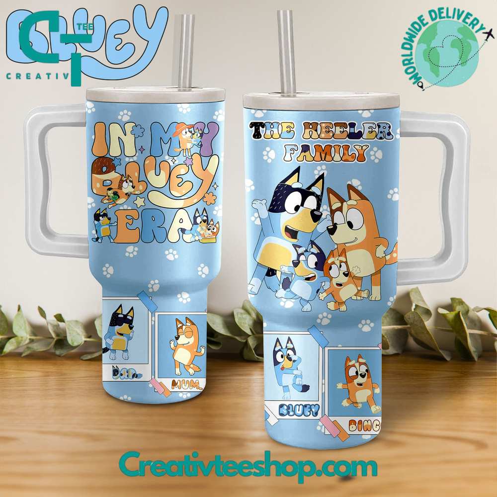 Bluey Cartoon Custom Stanley Quencher 40oz Stainless Steel Tumbler With Handle