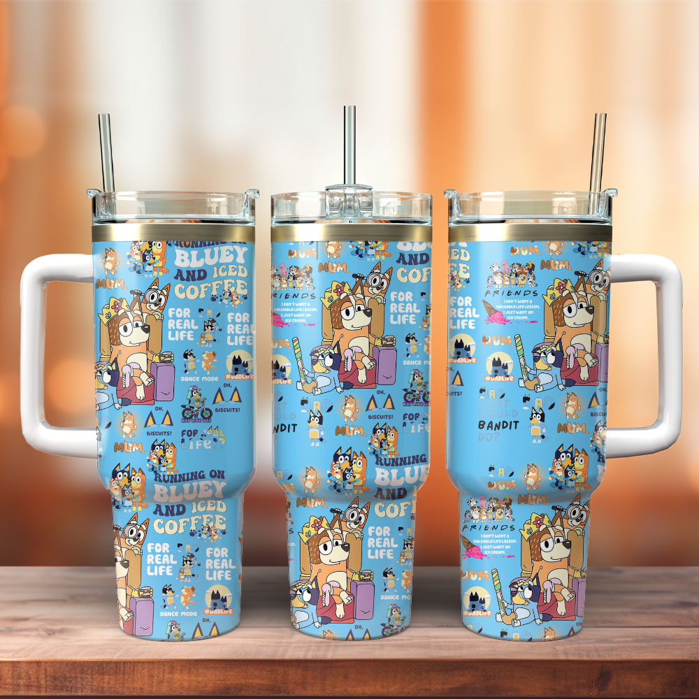 Bluey Movie Custom Stanley Quencher 40oz Stainless Steel Tumbler With Handle