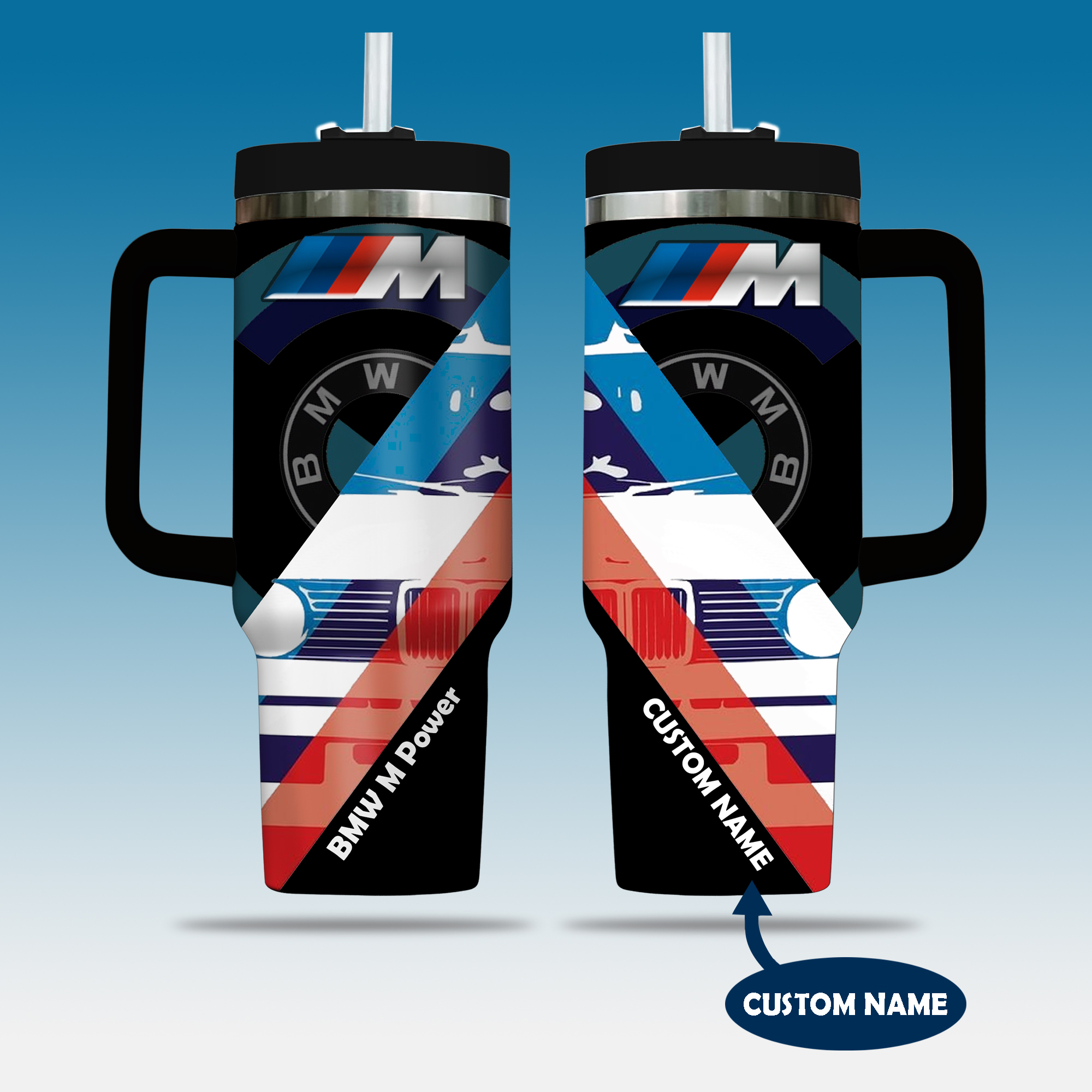 BMW Car Custom Stanley Quencher 40oz Stainless Steel Tumbler With Handle