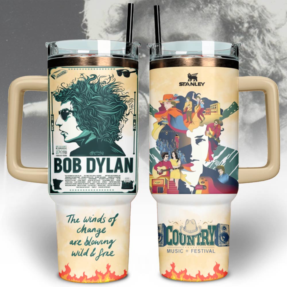 Bob Dylan Music Custom Stanley Quencher 40oz Stainless Steel Tumbler With Handle