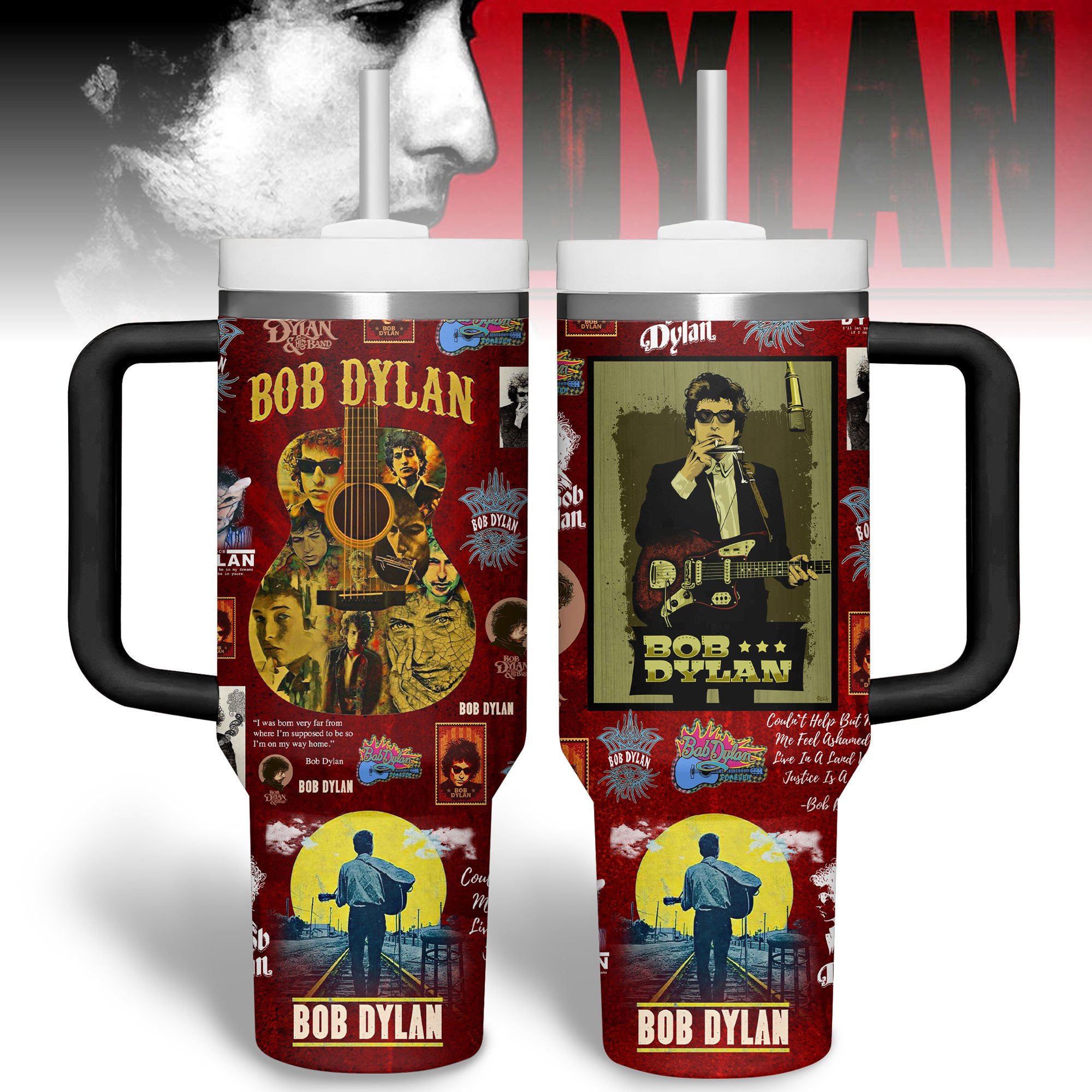 Bob Dylan Music Custom Stanley Quencher 40oz Stainless Steel Tumbler With Handle