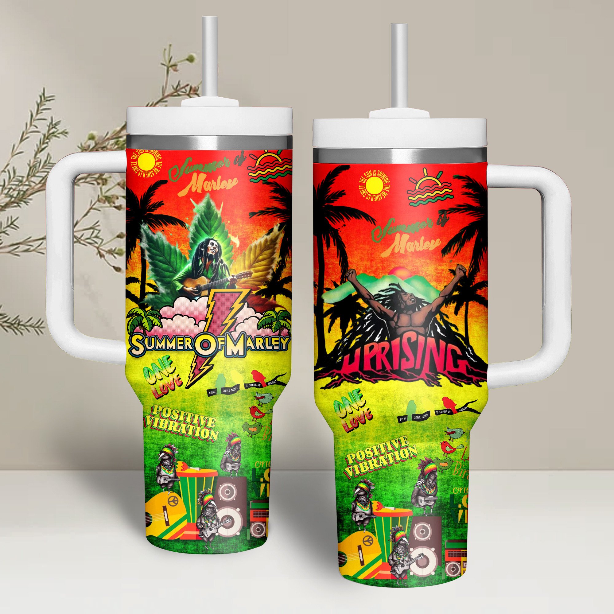 Bob Marley Music Custom Stanley Quencher 40oz Stainless Steel Tumbler With Handle