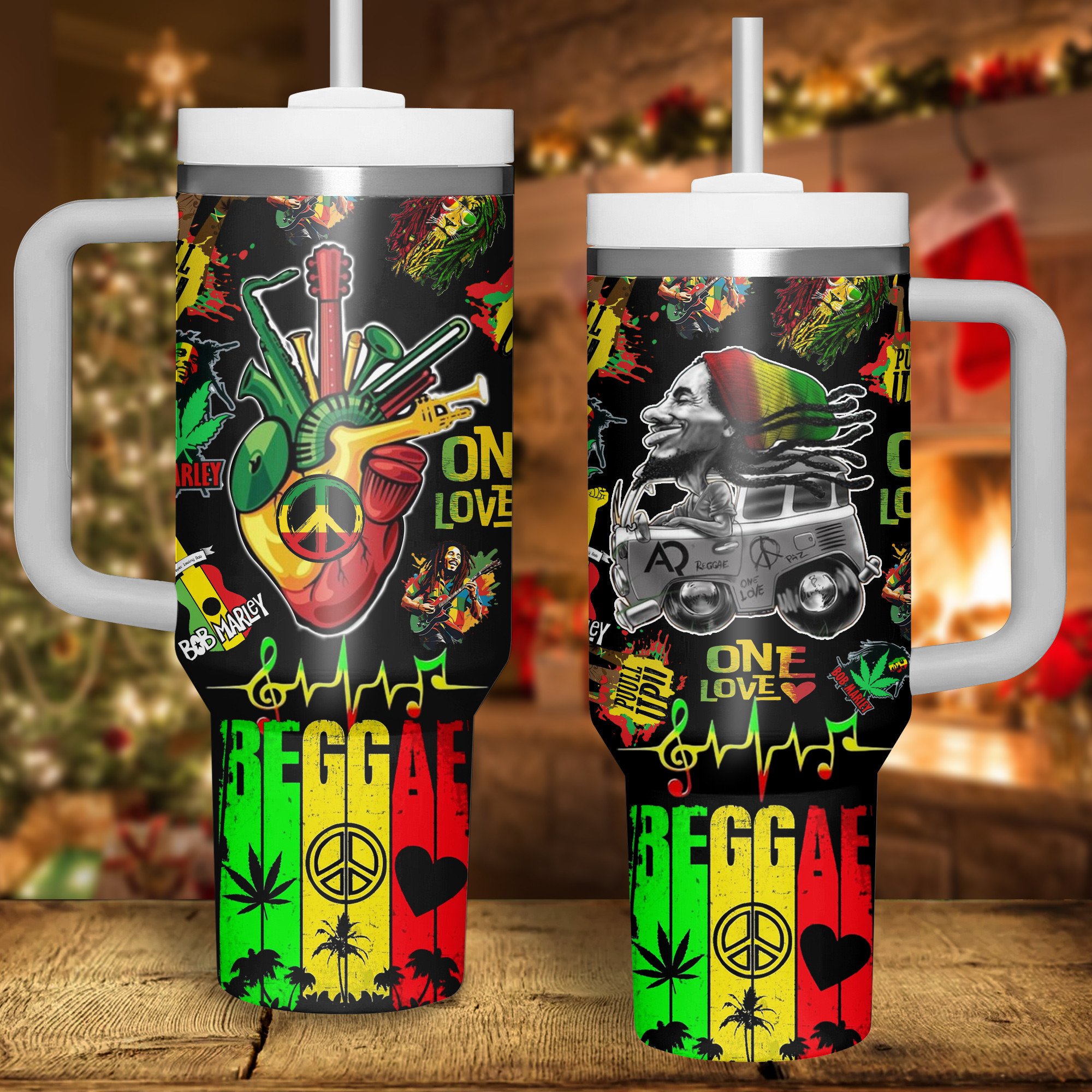 Bob Marley Music Custom Stanley Quencher 40oz Stainless Steel Tumbler With Handle
