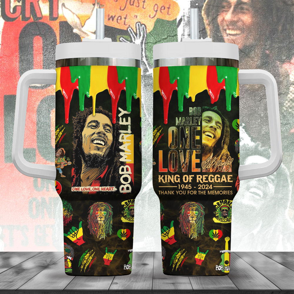 Bob Marley Music Custom Stanley Quencher 40oz Stainless Steel Tumbler With Handle