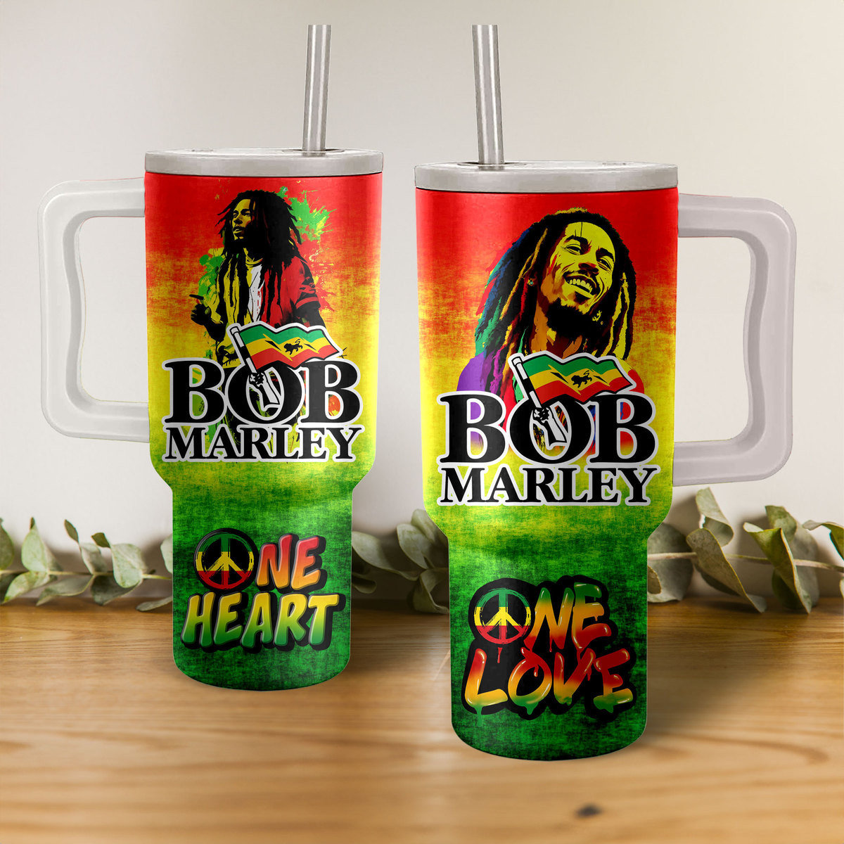 Bob Marley Music Custom Stanley Quencher 40oz Stainless Steel Tumbler With Handle