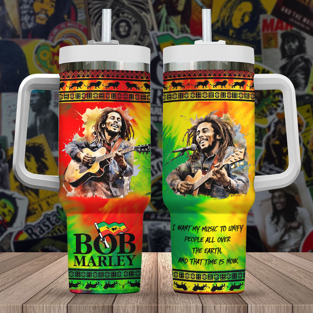 Bob Marley Music Custom Stanley Quencher 40oz Stainless Steel Tumbler With Handle