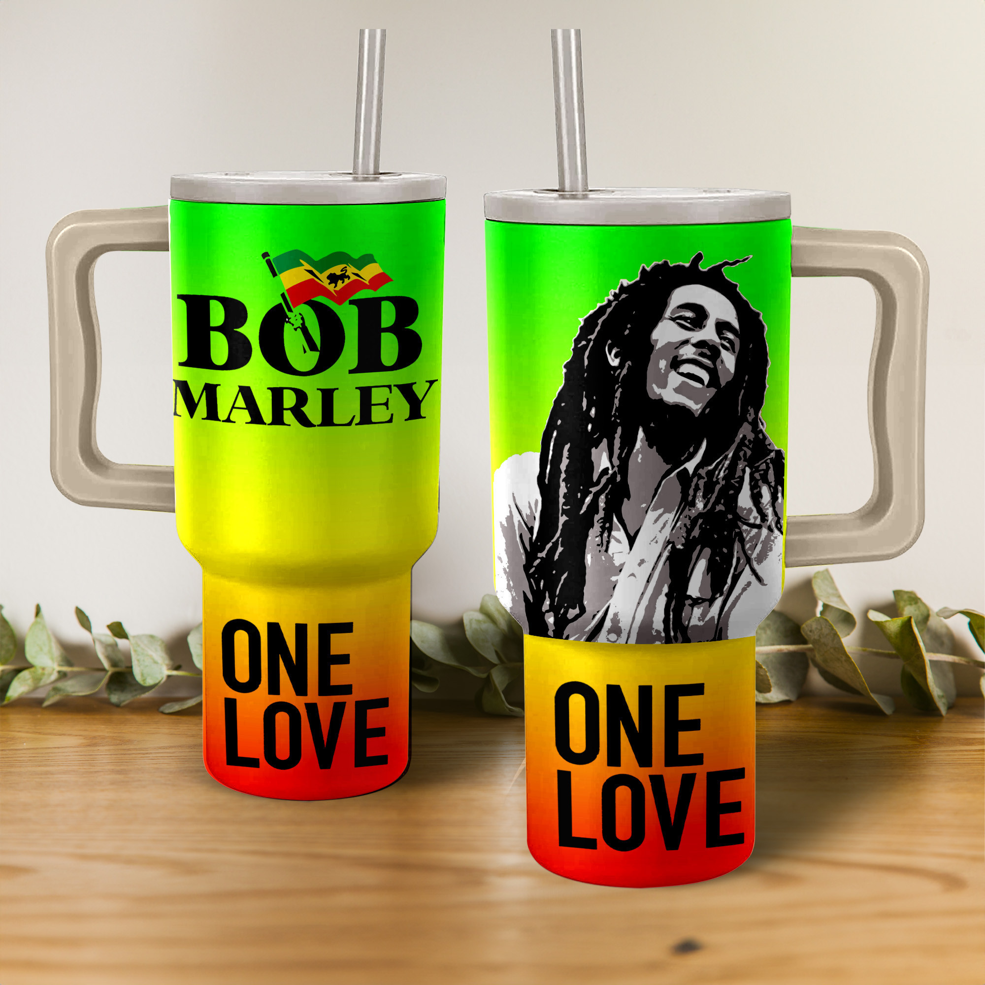 Bob Marley Music Custom Stanley Quencher 40oz Stainless Steel Tumbler With Handle