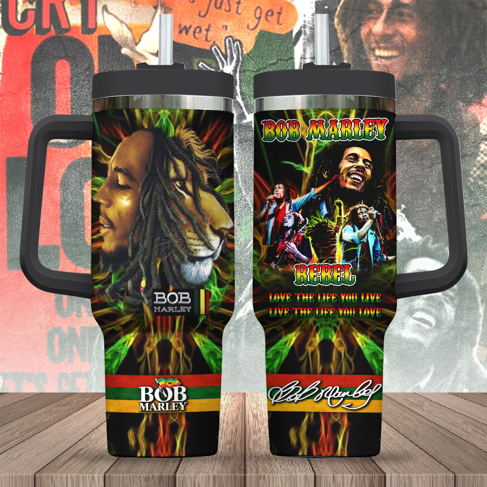 Bob Marley Music Custom Stanley Quencher 40oz Stainless Steel Tumbler With Handle