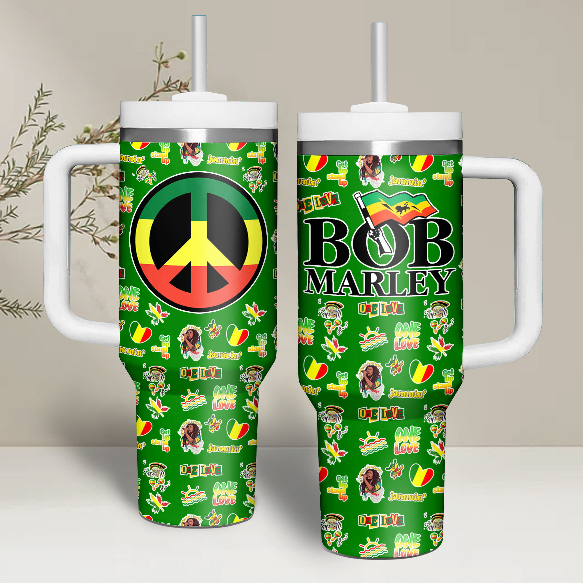 Bob Marley Music Custom Stanley Quencher 40oz Stainless Steel Tumbler With Handle