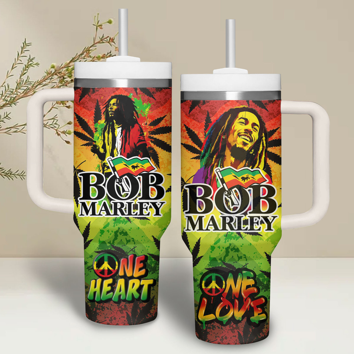 Bob Marley Music Custom Stanley Quencher 40oz Stainless Steel Tumbler With Handle