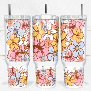 Boho Floral Custom Stanley Quencher 40oz Stainless Steel Tumbler With Handle