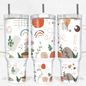 Boho Floral Custom Stanley Quencher 40oz Stainless Steel Tumbler With Handle