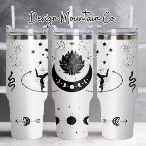 Boho Sun and Moon Custom Stanley Quencher 40oz Stainless Steel Tumbler With Handle