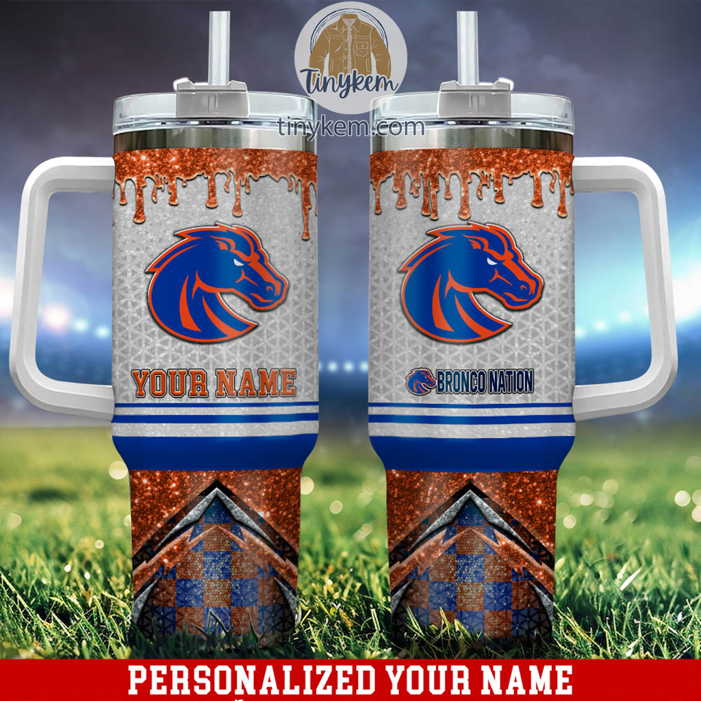 Boise State Broncos Glitter NCAA Custom Stanley Quencher 40oz Stainless Steel Tumbler With Handle