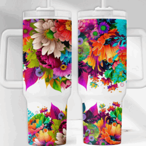 Bold Floral Custom Stanley Quencher 40oz Stainless Steel Tumbler With Handle