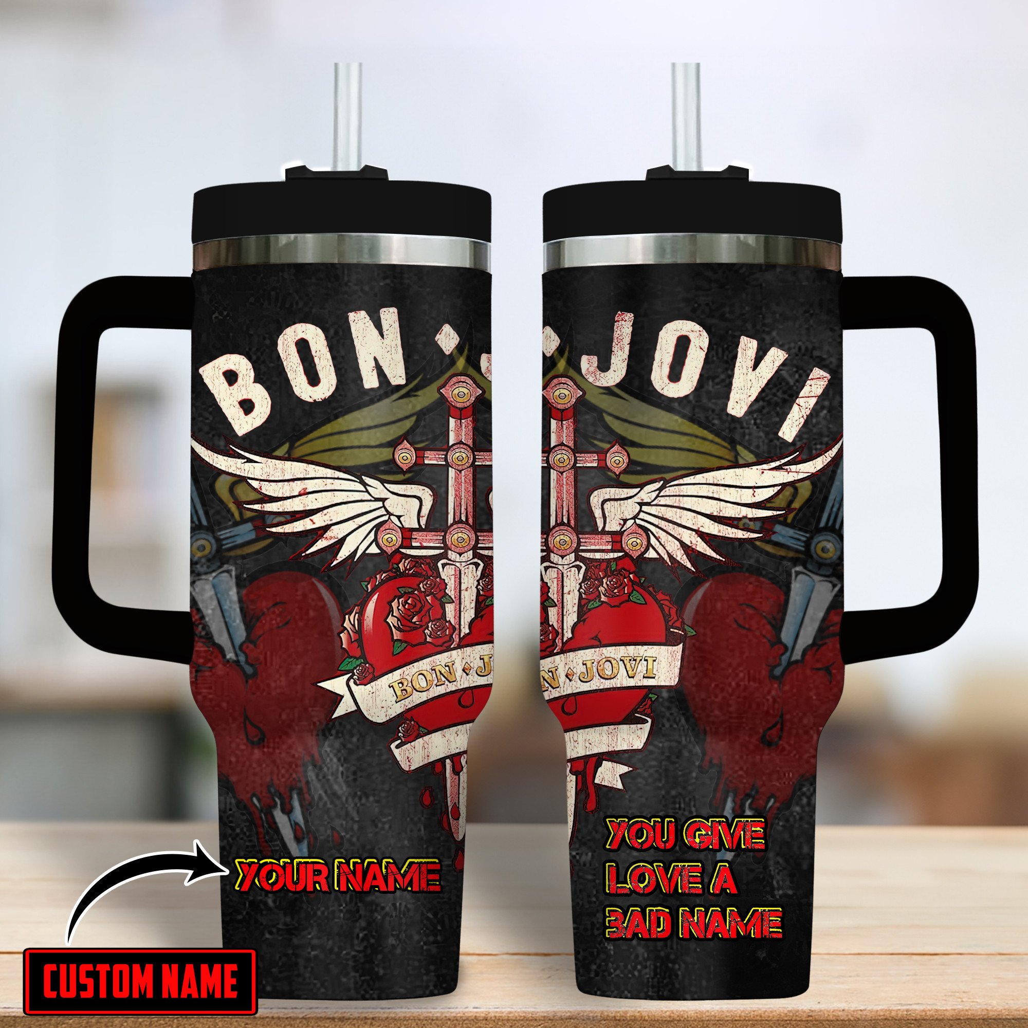 Bon Jovi Music Custom Stanley Quencher 40oz Stainless Steel Tumbler With Handle