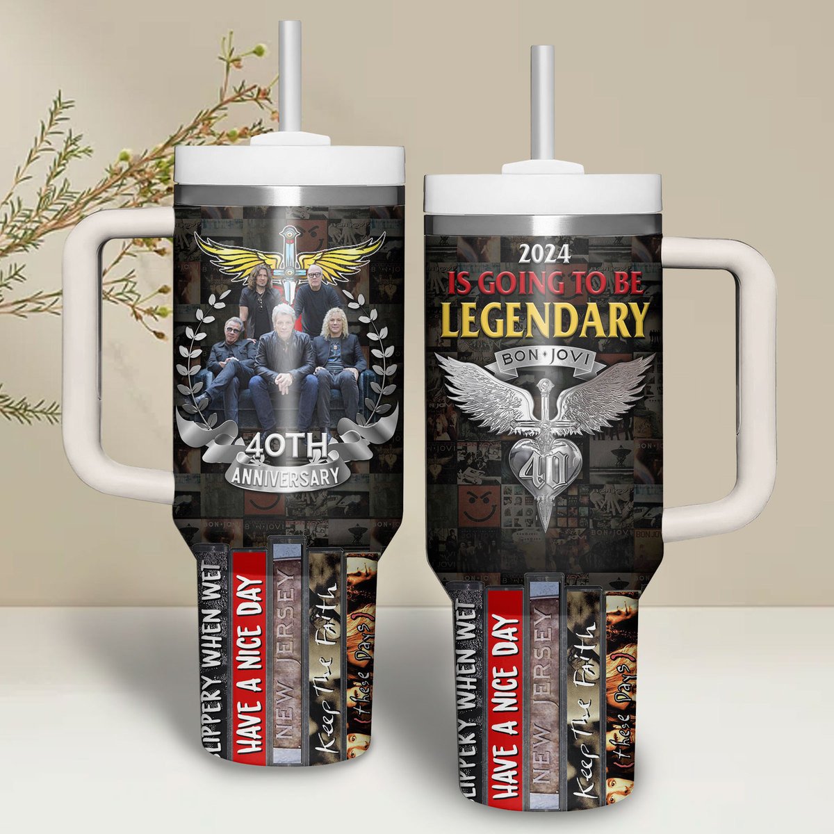 Bon Jovi Music Custom Stanley Quencher 40oz Stainless Steel Tumbler With Handle