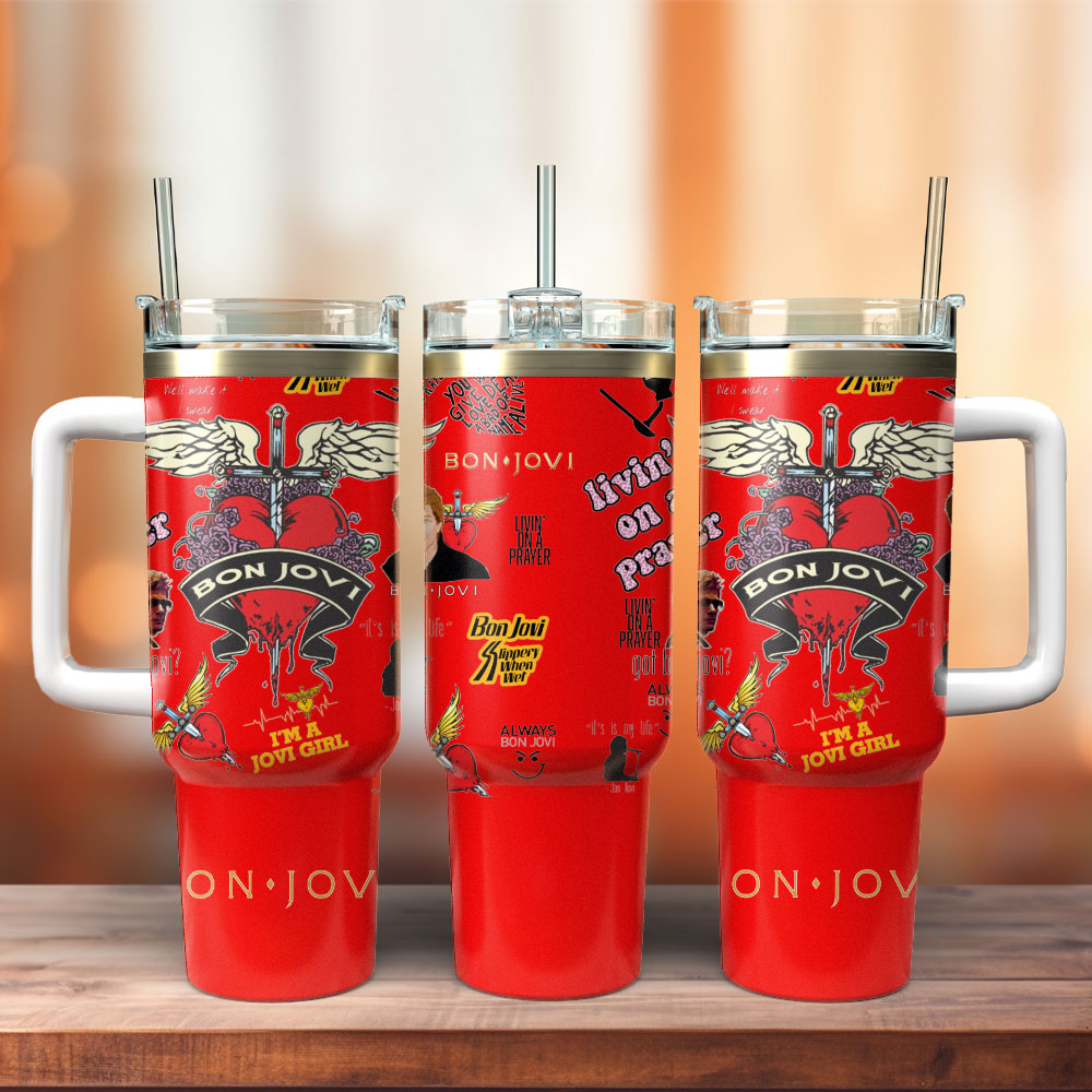 Bon Jovi Music Custom Stanley Quencher 40oz Stainless Steel Tumbler With Handle