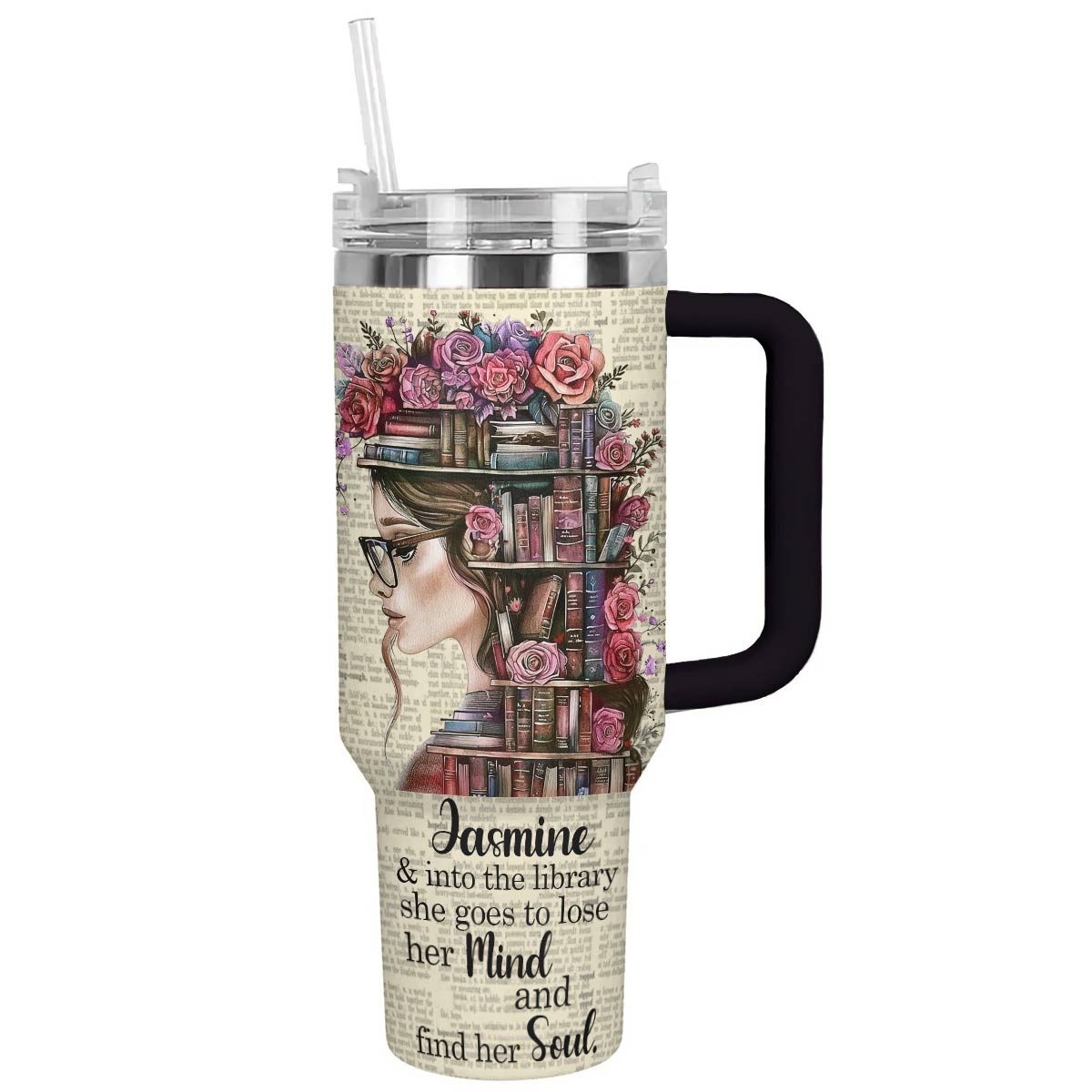 Book Girl Custom Stanley Quencher 40oz Stainless Steel Tumbler With Handle