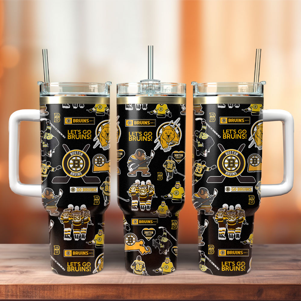 Boston Bruins Ice Hockey NHL Sport Custom Stanley Quencher 40oz Stainless Steel Tumbler With Handle