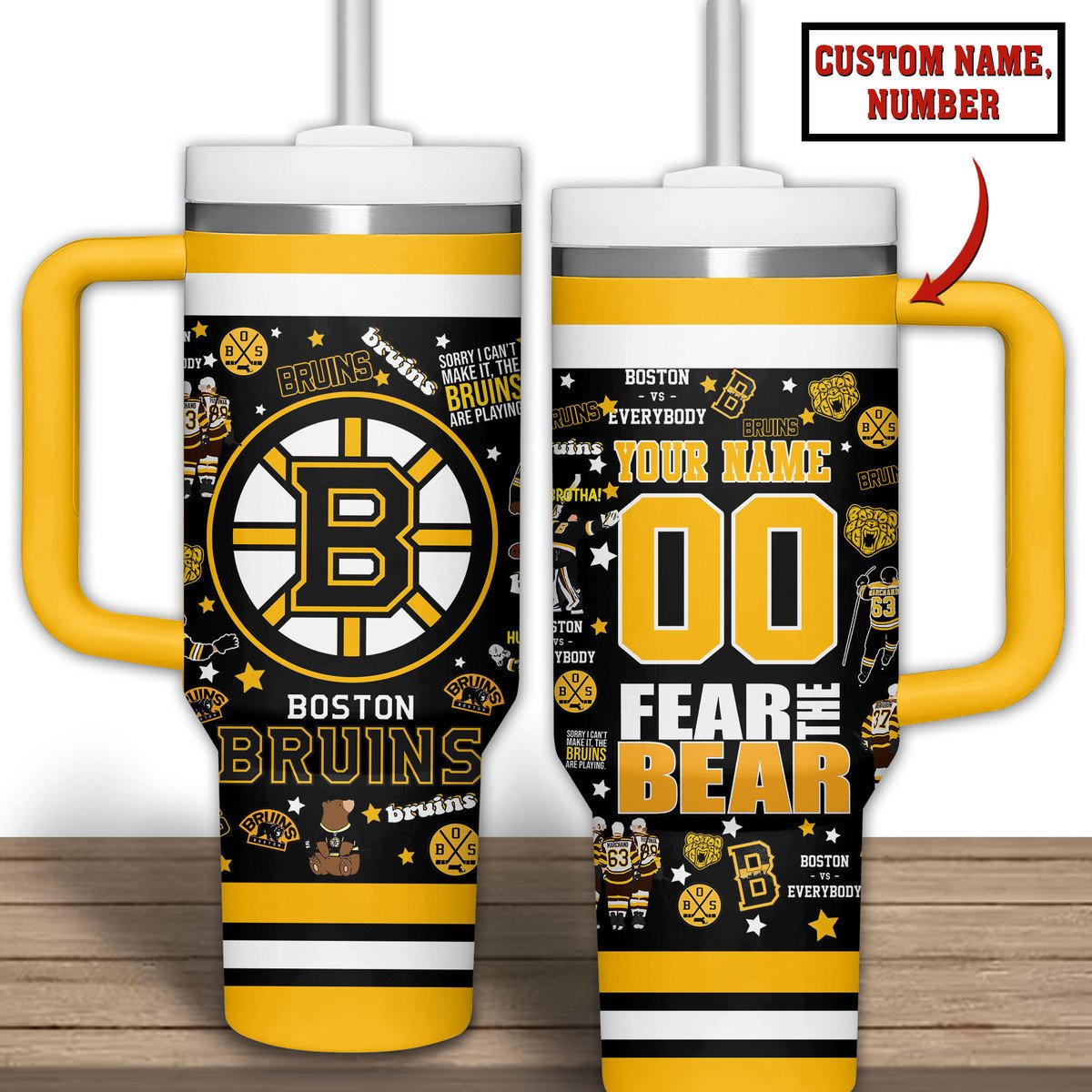 Boston Bruins NHL Custom Stanley Quencher 40oz Stainless Steel Tumbler With Handle