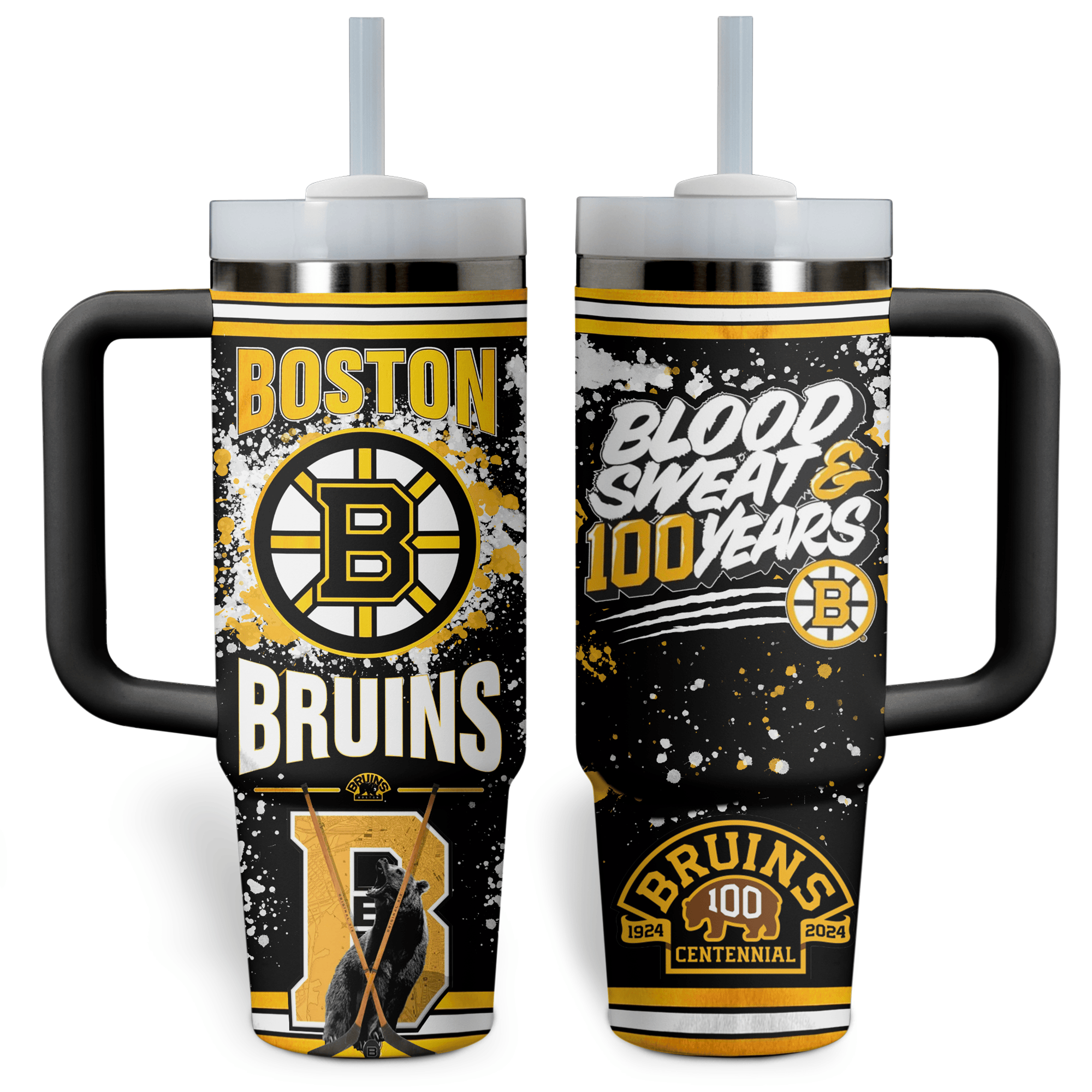 Boston Bruins NHL Custom Stanley Quencher 40oz Stainless Steel Tumbler With Handle