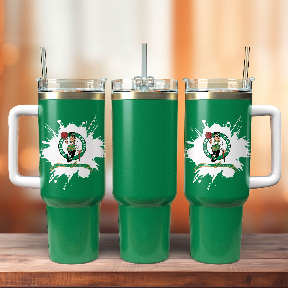 Boston Celtics Basketball NBA Sport Custom Stanley Quencher 40oz Stainless Steel Tumbler With Handle