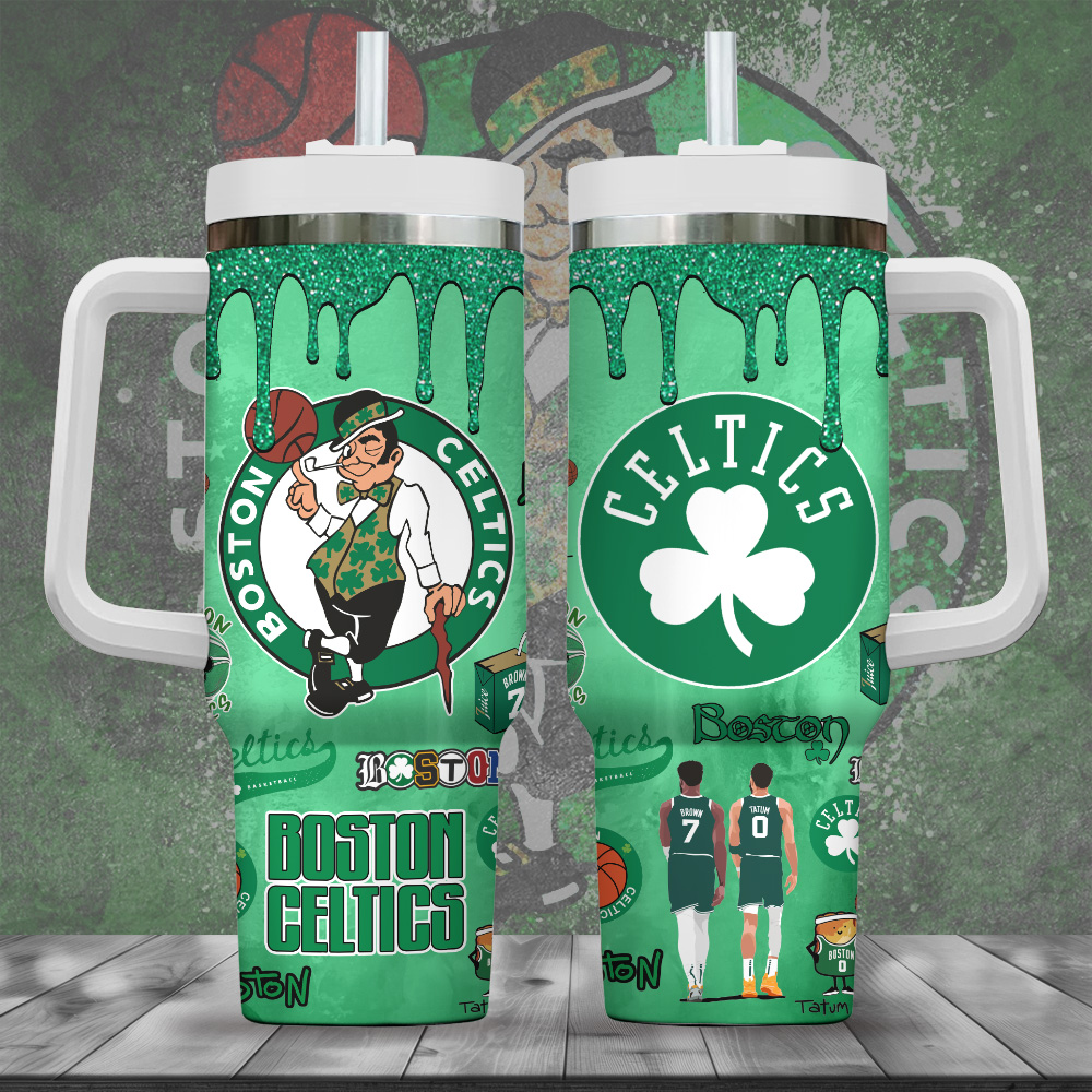 Boston Celtics NBA Custom Stanley Quencher 40oz Stainless Steel Tumbler With Handle