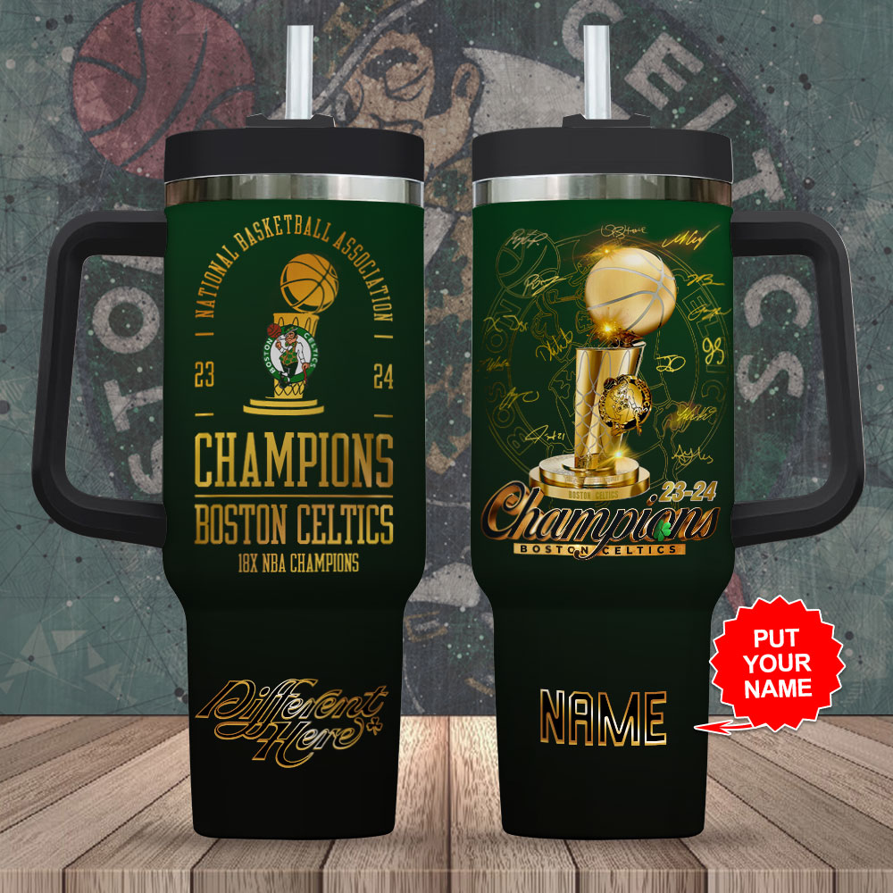 Boston Celtics NBA Custom Stanley Quencher 40oz Stainless Steel Tumbler With Handle