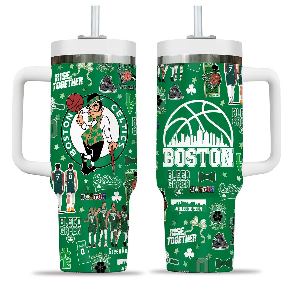 Boston Celtics NBA Custom Stanley Quencher 40oz Stainless Steel Tumbler With Handle
