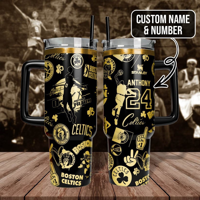 Boston Celtics NBA Custom Stanley Quencher 40oz Stainless Steel Tumbler With Handle