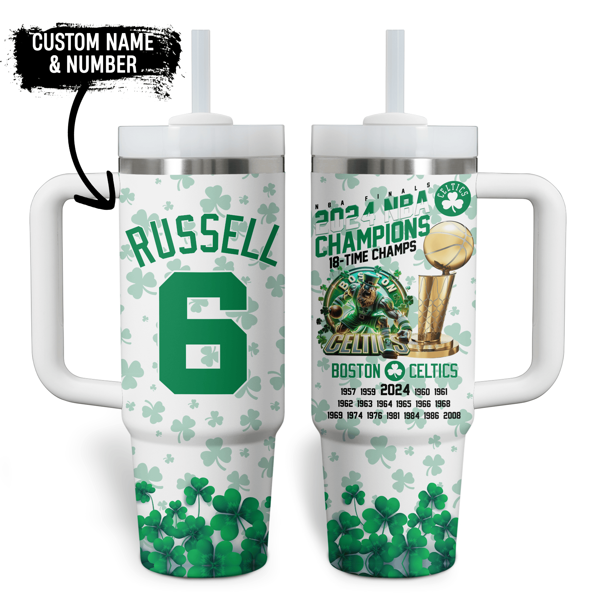 Boston Celtics NBA Custom Stanley Quencher 40oz Stainless Steel Tumbler With Handle