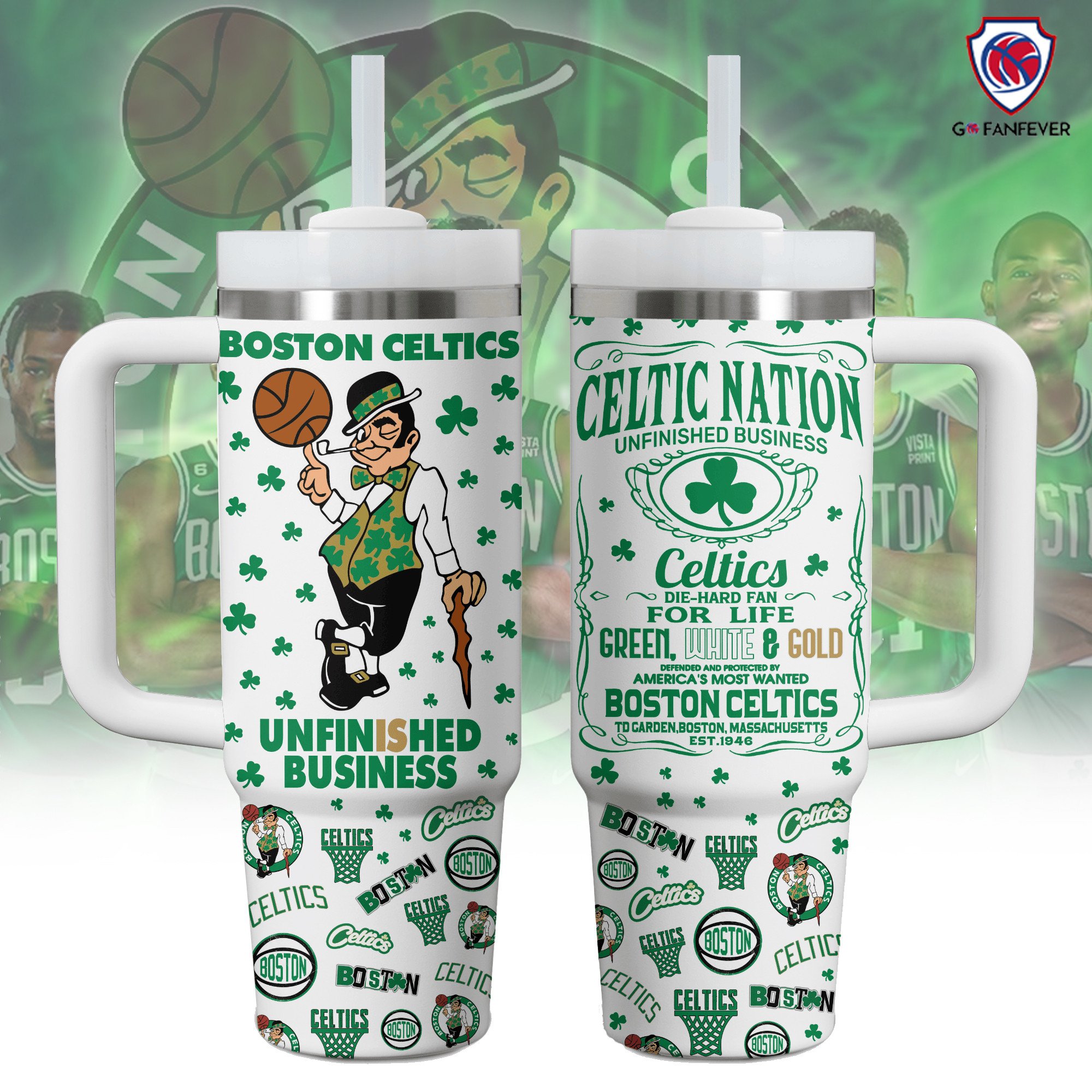 Boston Celtics NBA Custom Stanley Quencher 40oz Stainless Steel Tumbler With Handle