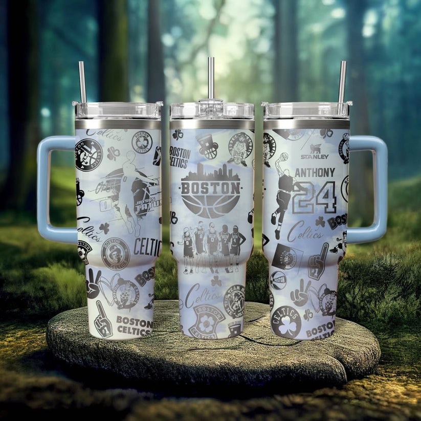 Boston Celtics NBA Custom Stanley Quencher 40oz Stainless Steel Tumbler With Handle