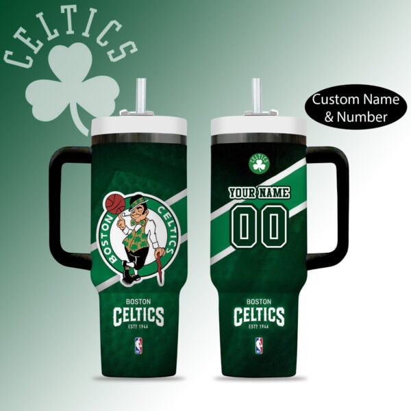 Boston Celtics NBA Custom Stanley Quencher 40oz Stainless Steel Tumbler With Handle
