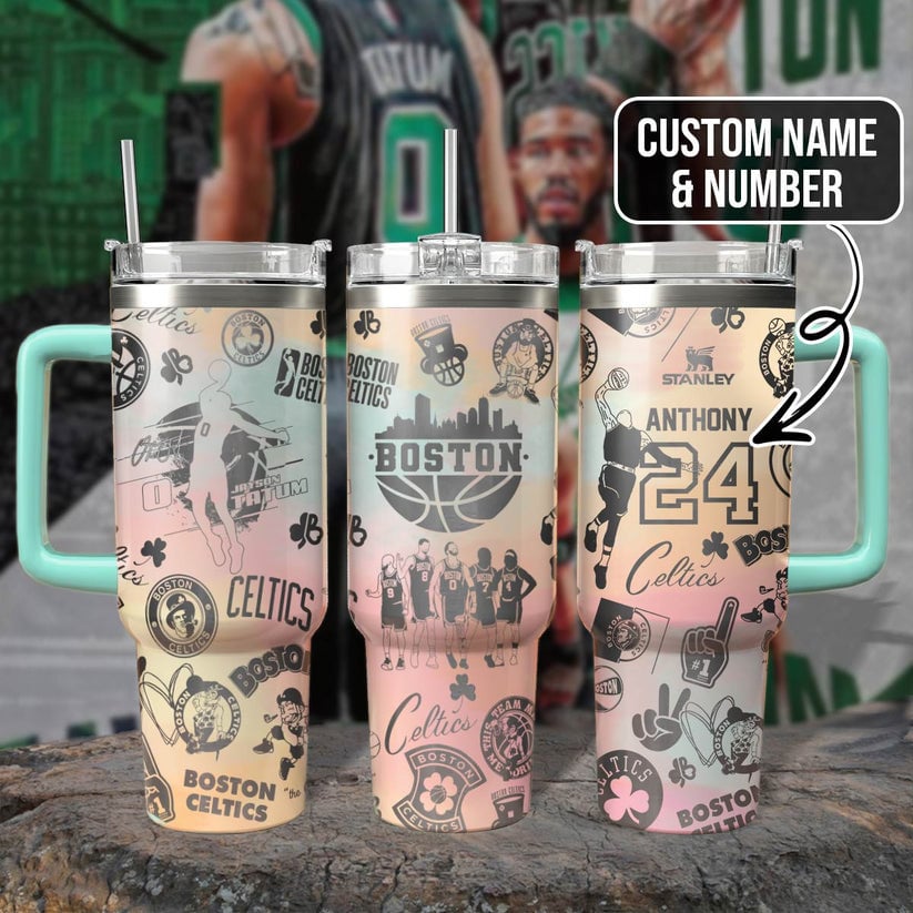 Boston Celtics NBA Custom Stanley Quencher 40oz Stainless Steel Tumbler With Handle