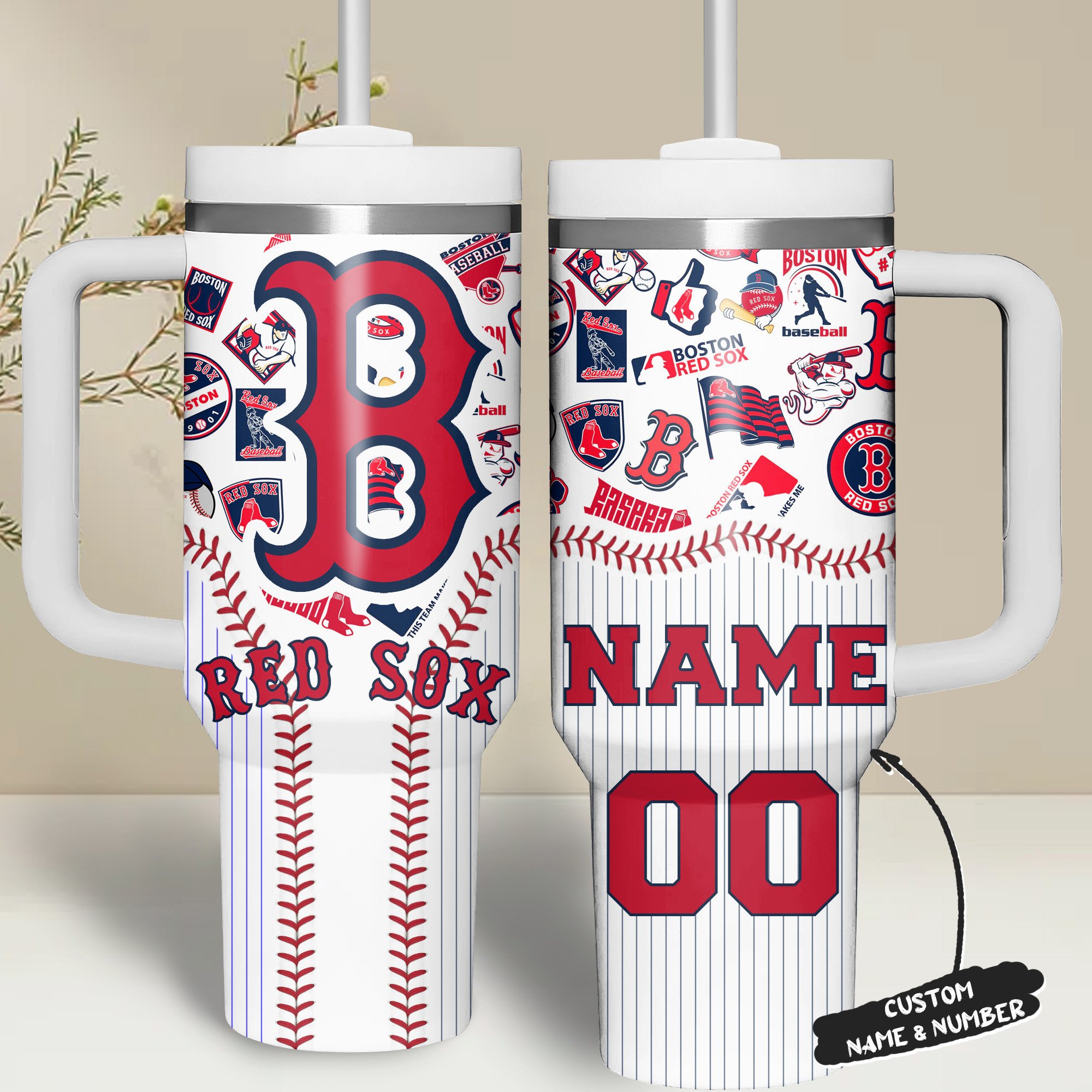 Boston Red Sox MLB Custom Stanley Quencher 40oz Stainless Steel Tumbler With Handle
