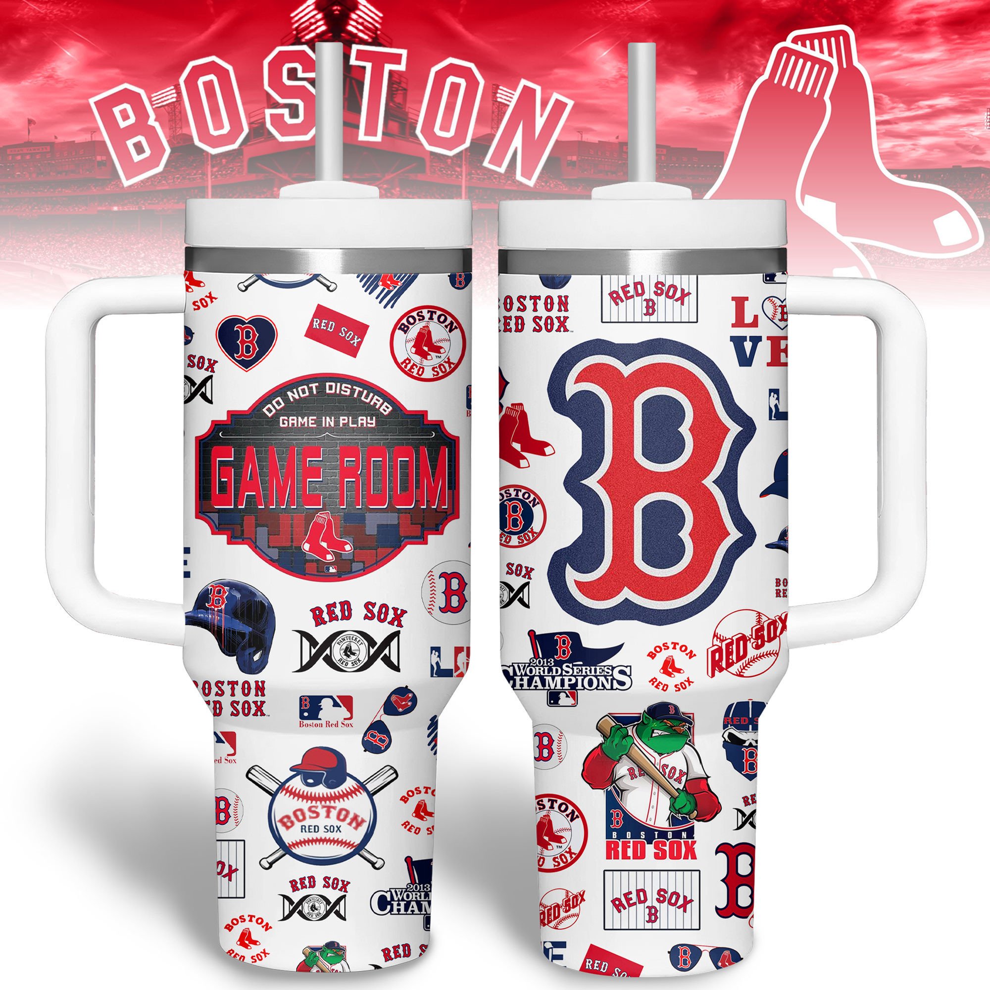 Boston Red Sox MLB Custom Stanley Quencher 40oz Stainless Steel Tumbler With Handle