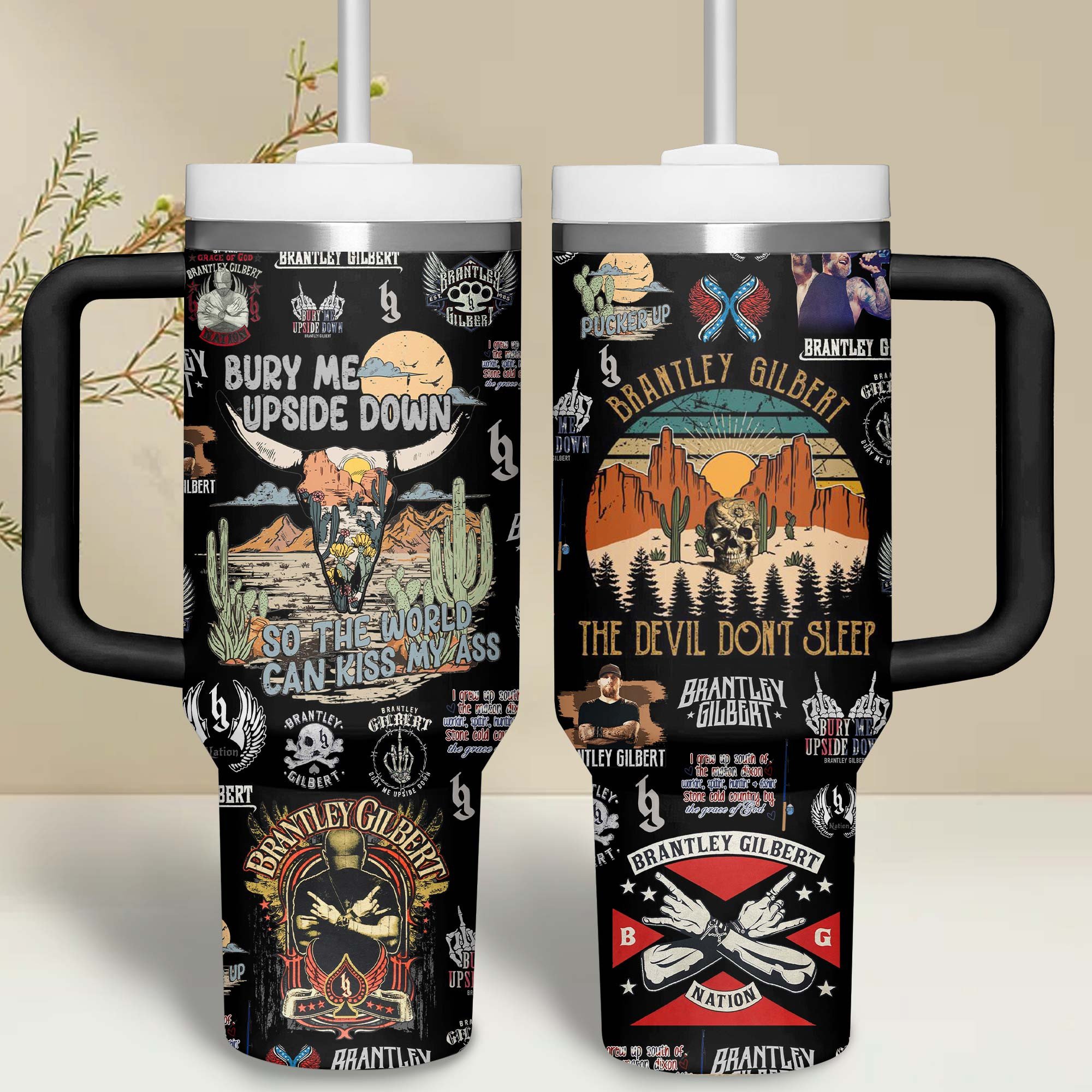 Brantley Gilbert Music Custom Stanley Quencher 40oz Stainless Steel Tumbler With Handle