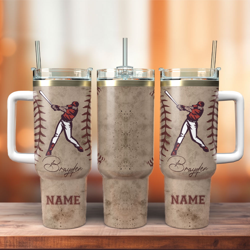 Brayden Taylor Baseball Player Bat Sport Custom Stanley Quencher 40oz Stainless Steel Tumbler With Handle