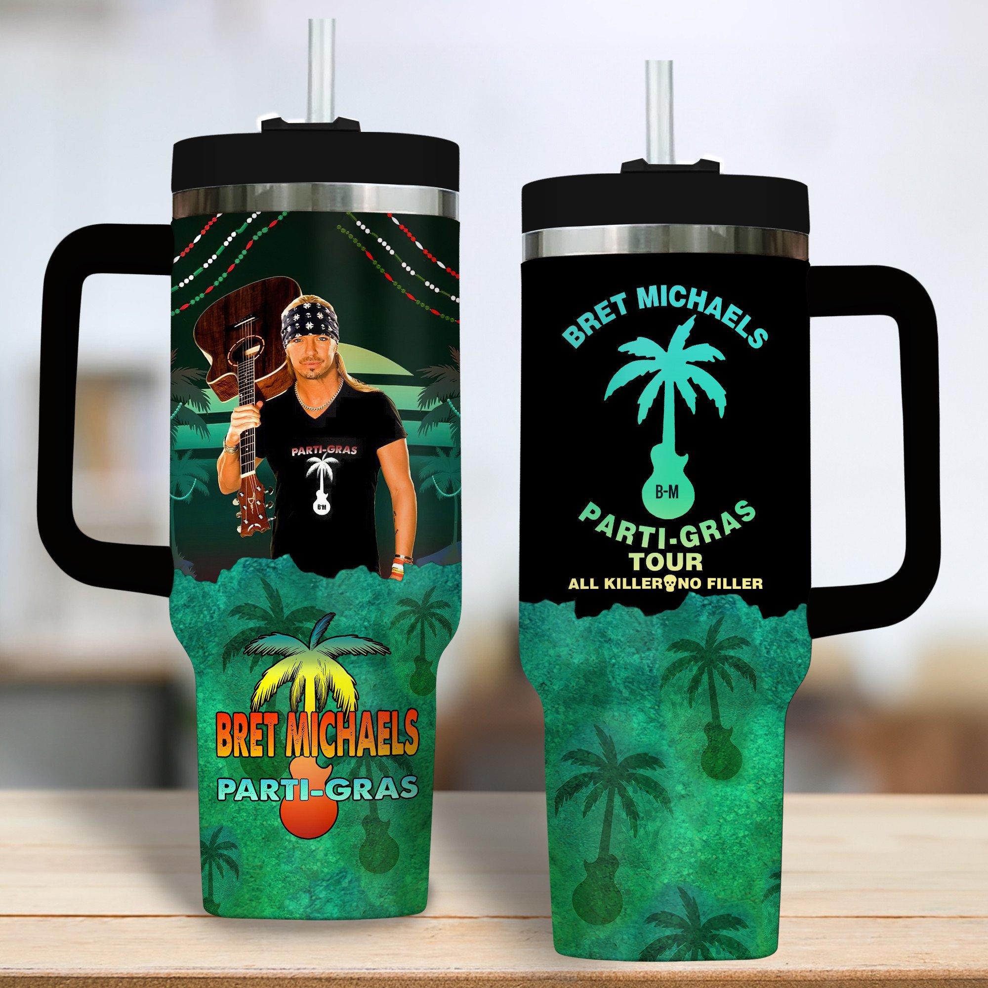 Bret Michaels Music Custom Stanley Quencher 40oz Stainless Steel Tumbler With Handle
