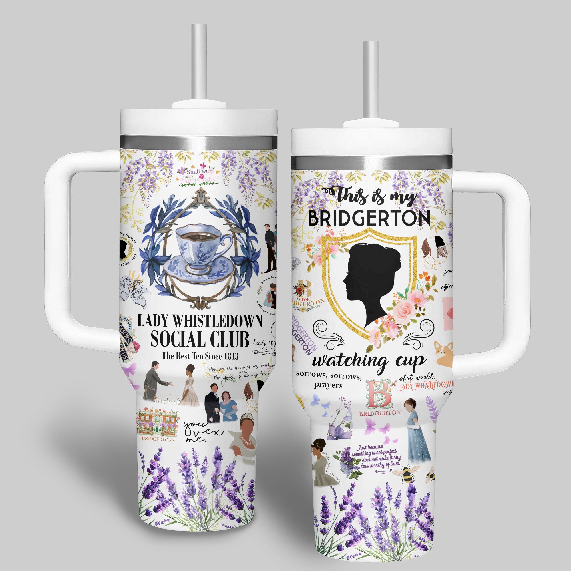 Bridgerton TV Series Custom Stanley Quencher 40oz Stainless Steel Tumbler With Handle