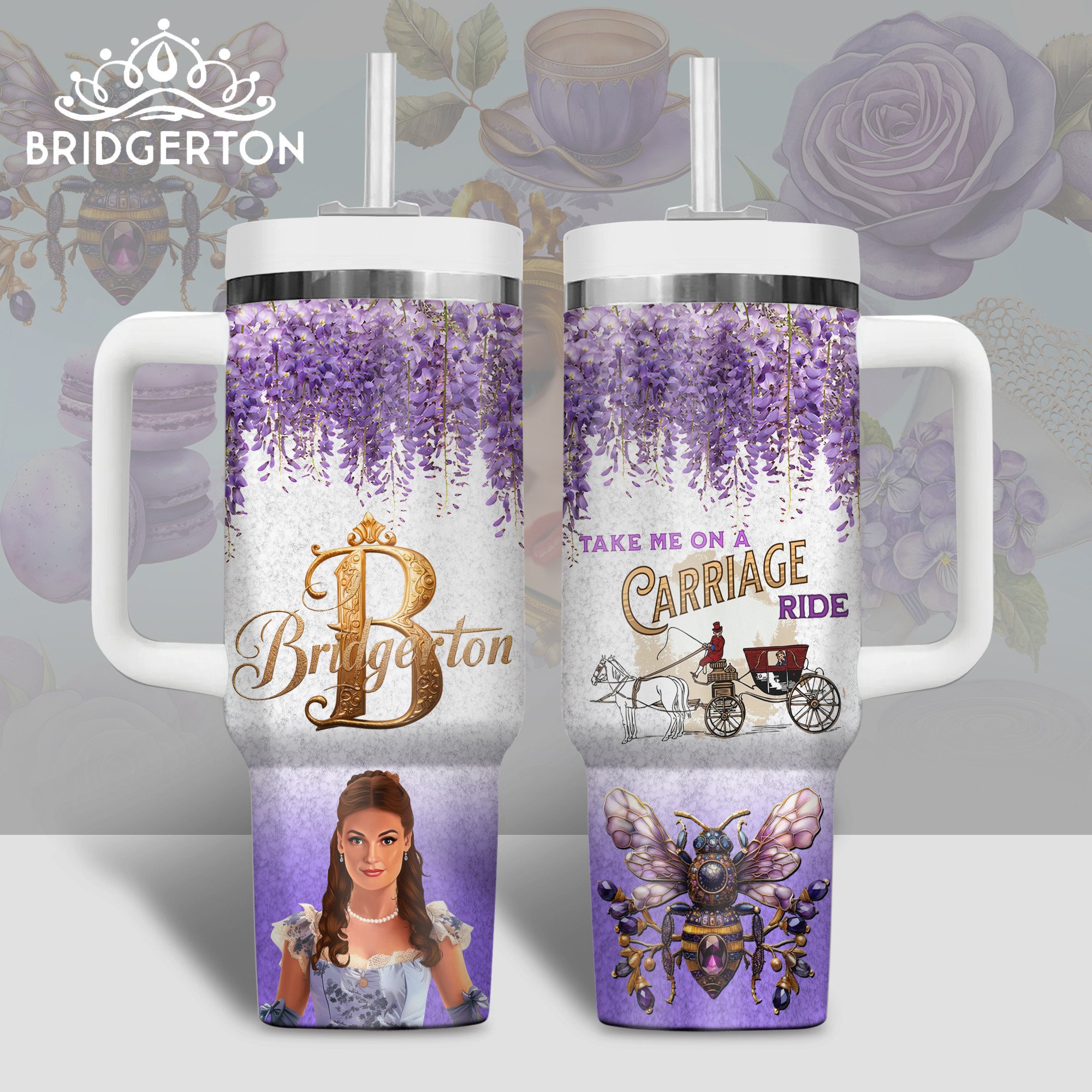 Bridgerton TV Series Custom Stanley Quencher 40oz Stainless Steel Tumbler With Handle