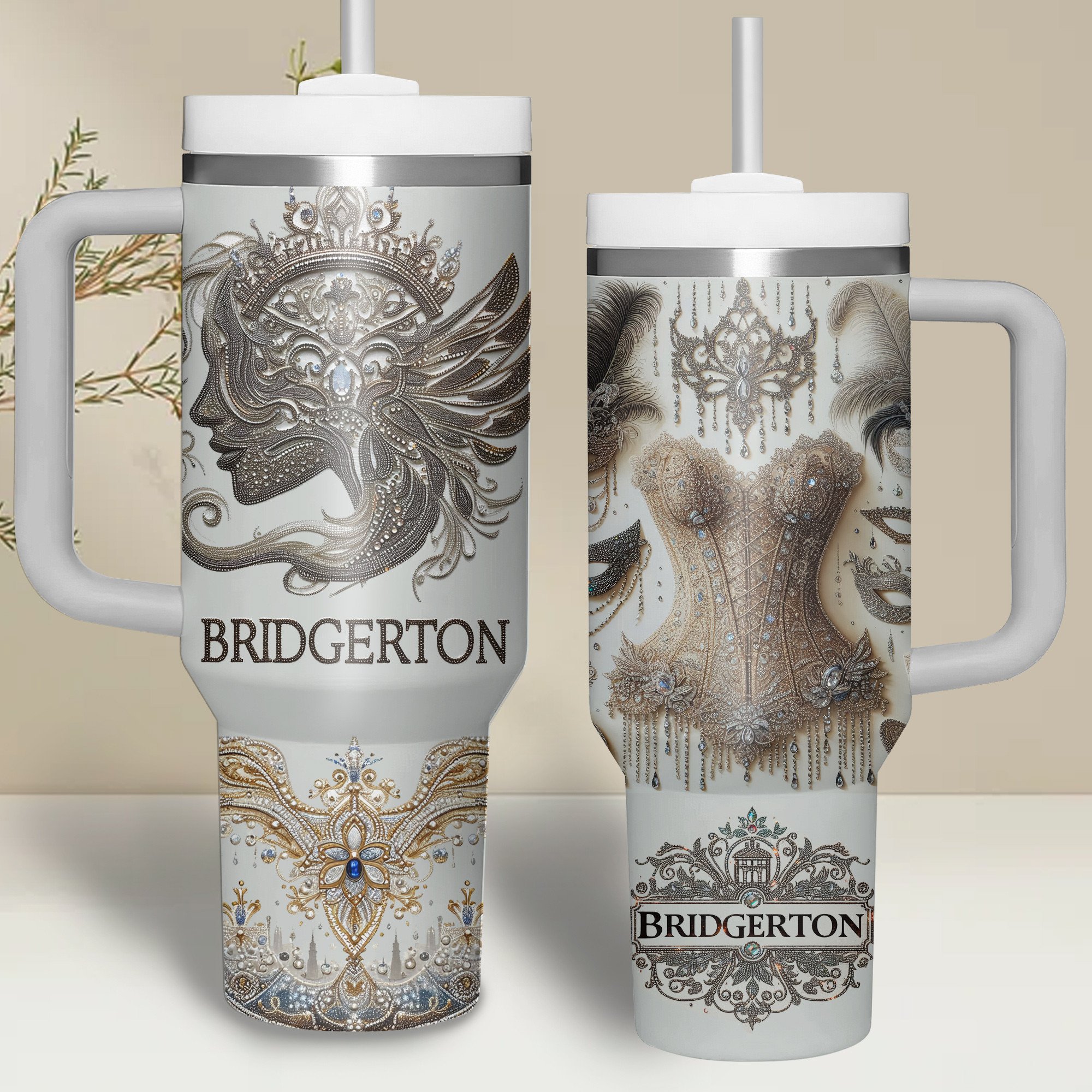 Bridgerton TV Series Custom Stanley Quencher 40oz Stainless Steel Tumbler With Handle