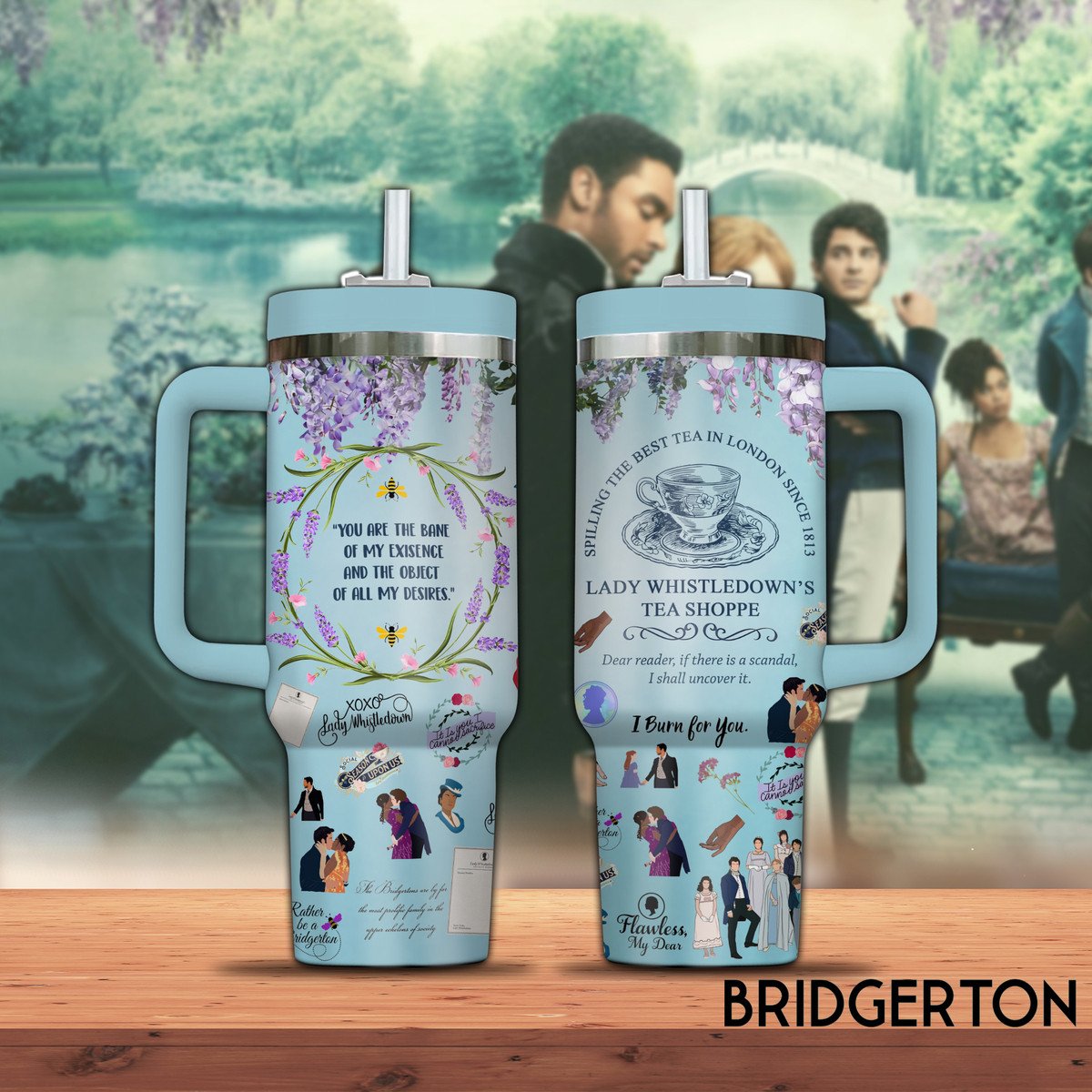 Bridgerton TV Series Custom Stanley Quencher 40oz Stainless Steel Tumbler With Handle